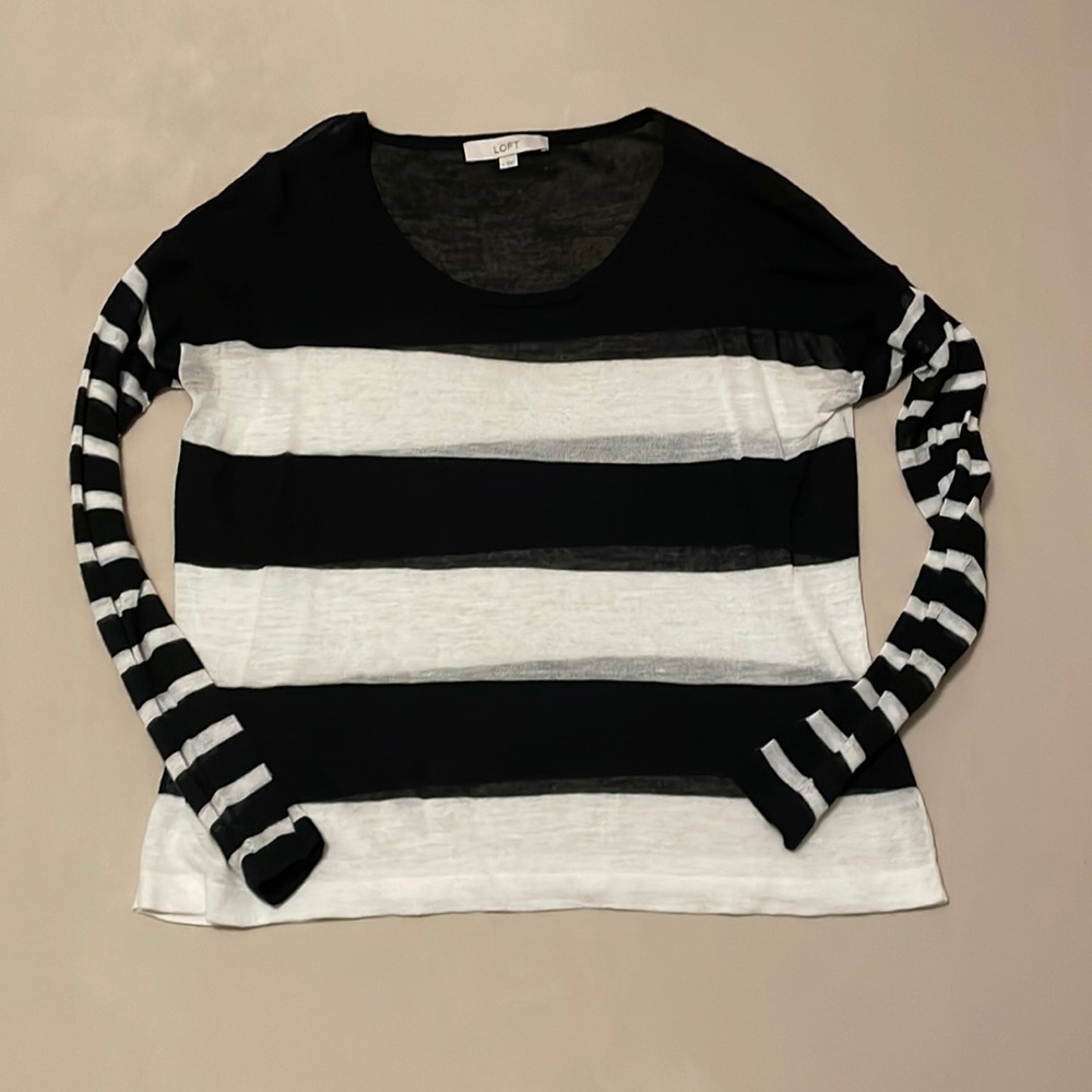 Sheer LOFT black and white long sleeve top